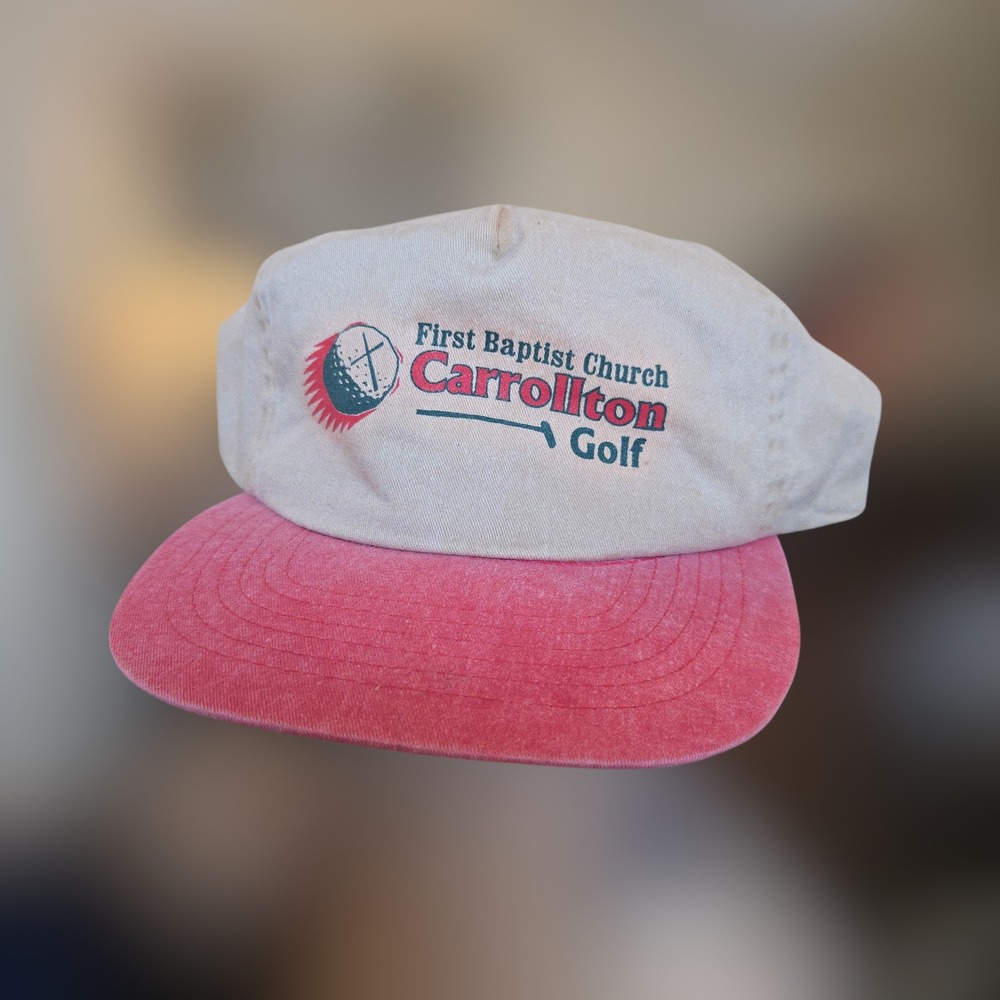 VTG San‎ Sun Church Golf Hat First Baptist Carrollton Tan Pink Snapback OSFA EUC